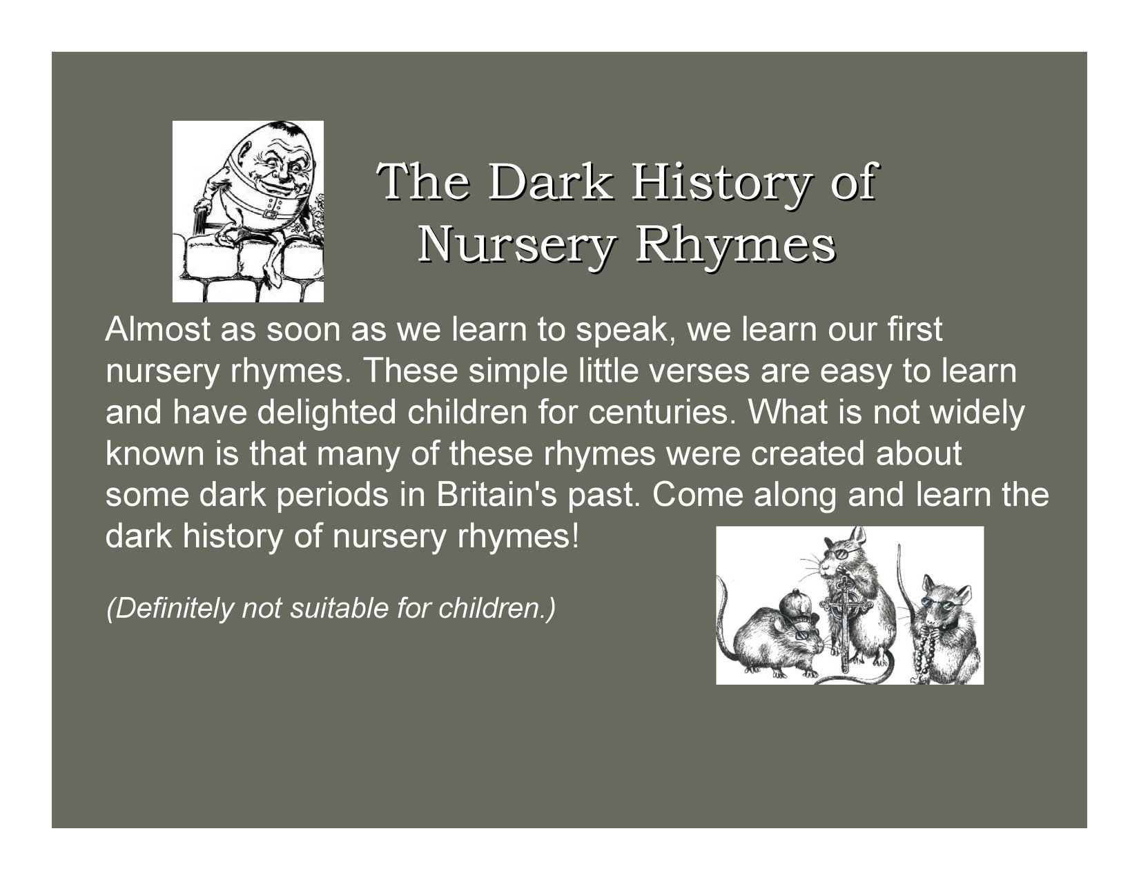 AUG 4 – The Dark History of Nursery Rhymes via Zoom/ Niles-Maine Library