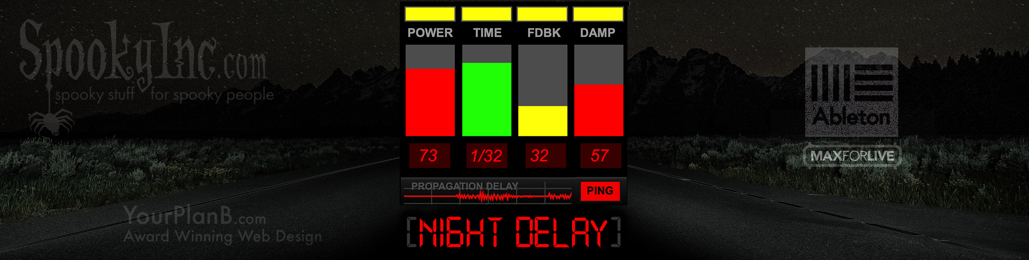 The next in our NIGHT series of 80's nostalgic action/scifi tv show themed Max for Live Devices. Night Delay brings a classic and easy to read, and easy to use, Audio Delay that looks perfect with our other NIGHT devices. We've also included a PING PONG button so the delay repeats move back and forth between the left and right channels (speakers)